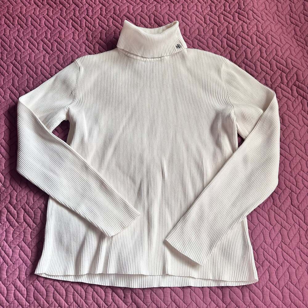 Lauren Ralph Lauren White Ribbed Turtleneck Sweater